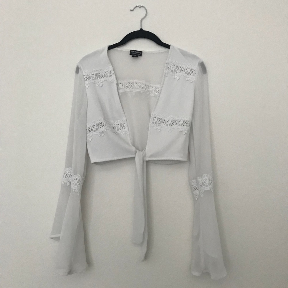 NWOT Sheer White Tie Front Crop Top